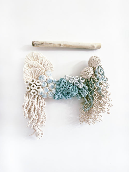 Commission Order/ Macrame Ocean art/Coral reef art/ Nautical wall art/macrame corals/Macrame Wall decor/small wall art Blue