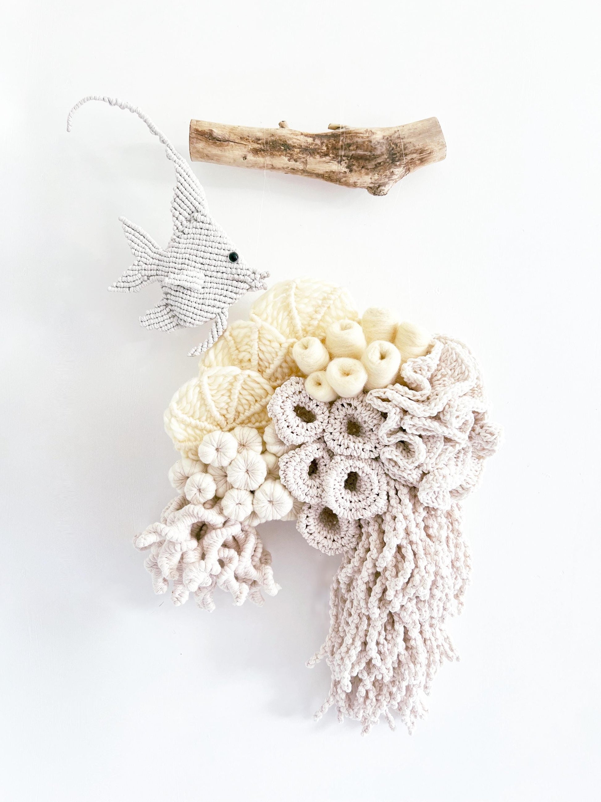 Small butterfly fish Art/ Macrame Art/ Small Beige Macrame Art