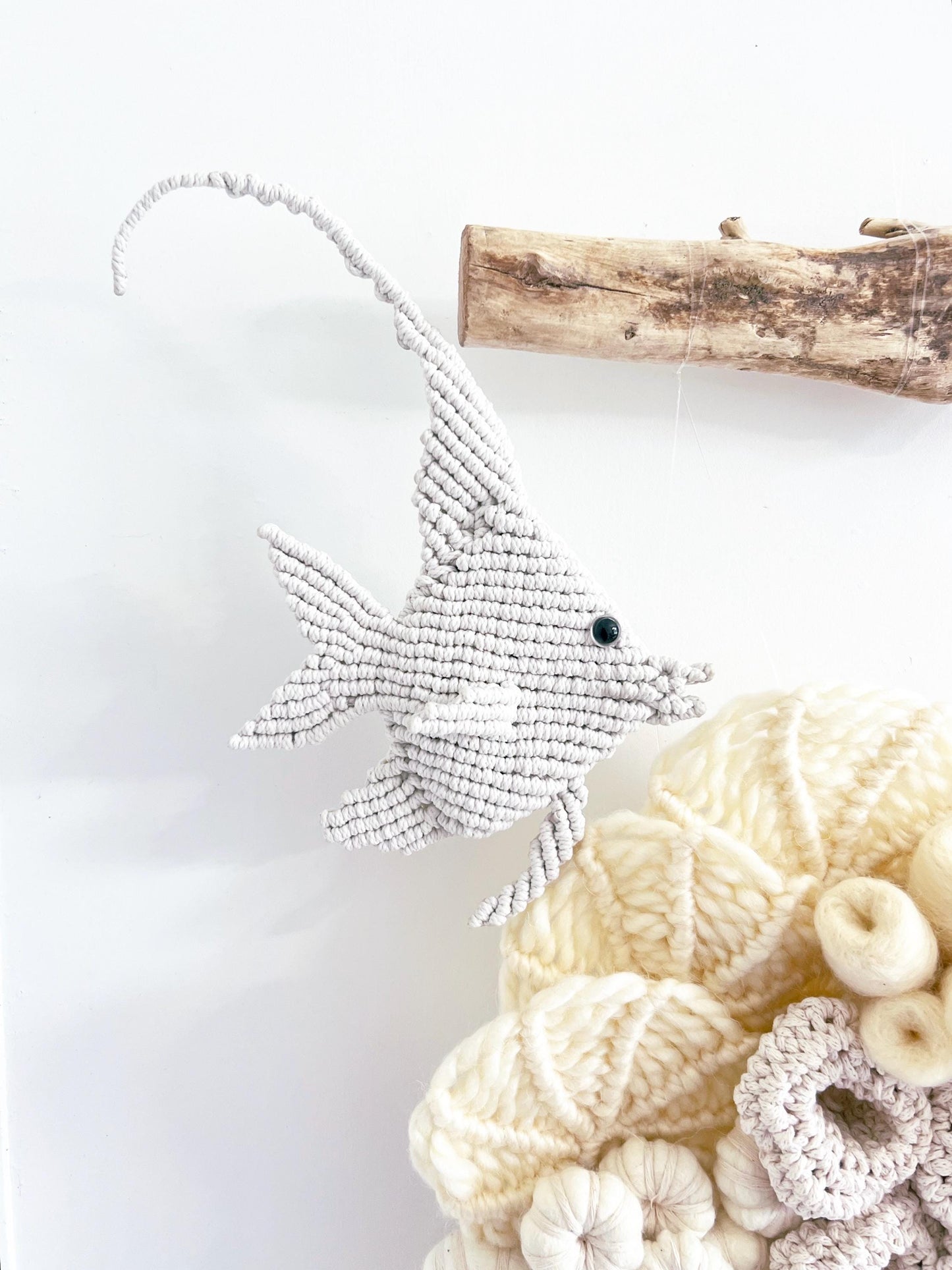 Small butterfly fish Art/ Macrame Art/ Small Beige Macrame Art