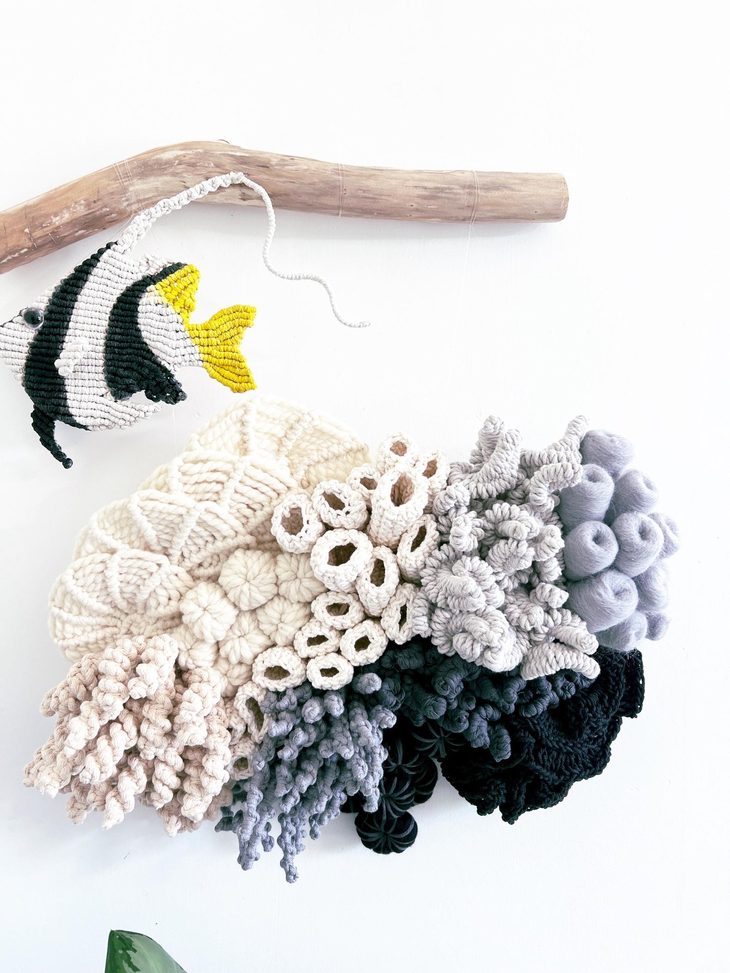 Volume// Butterfly fish Art/ Macrame Art/ Small Beige Macrame Art /Black and white art