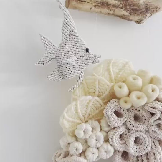 Small butterfly fish Art/ Macrame Art/ Small Beige Macrame Art