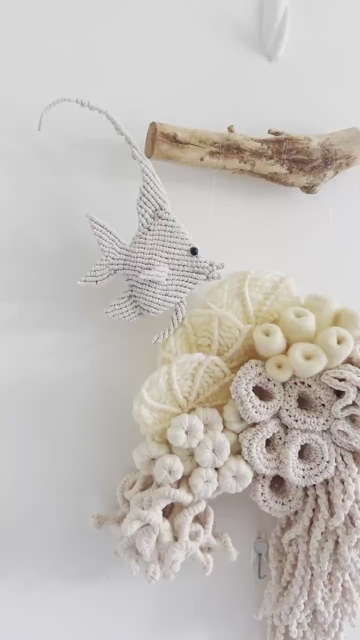 Small butterfly fish Art/ Macrame Art/ Small Beige Macrame Art