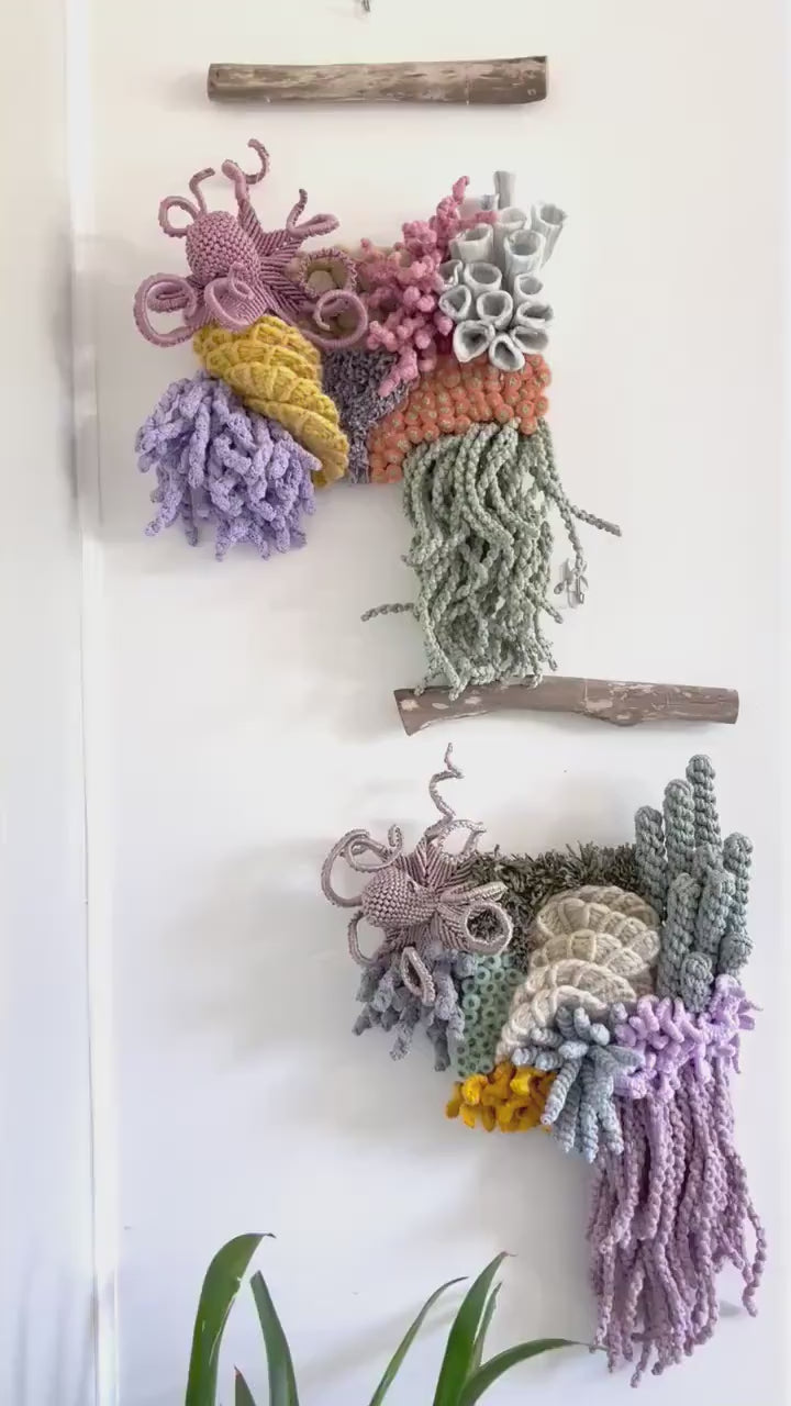COMMISSION ONLY//Small Macrame Ocean art/Coral reef art/ Nautical wall art/Macrame barrier reef/macrame corals/macrame fish/ Macrame Octopus