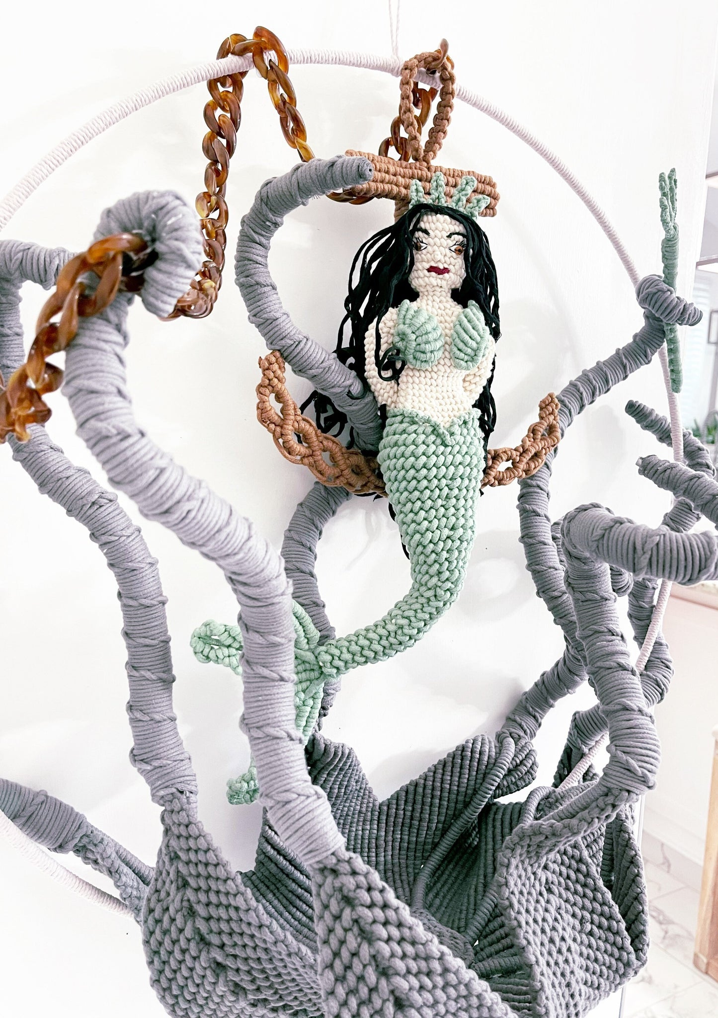 COMMISSION ONLY ART// Custom order/Mermaid with Kraken/Mermaid Art/Macrame Sculpture/ Kraken/Mermaid/Macrame Sculpture