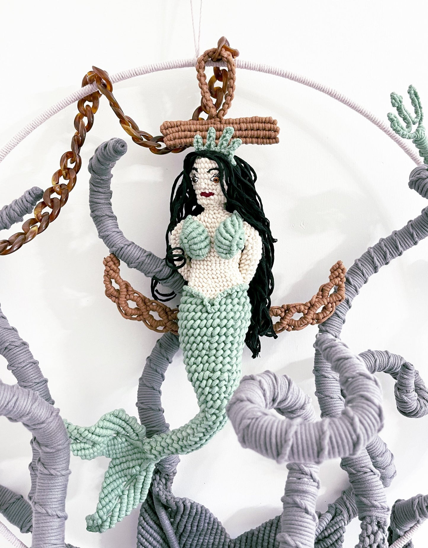 COMMISSION ONLY ART// Custom order/Mermaid with Kraken/Mermaid Art/Macrame Sculpture/ Kraken/Mermaid/Macrame Sculpture