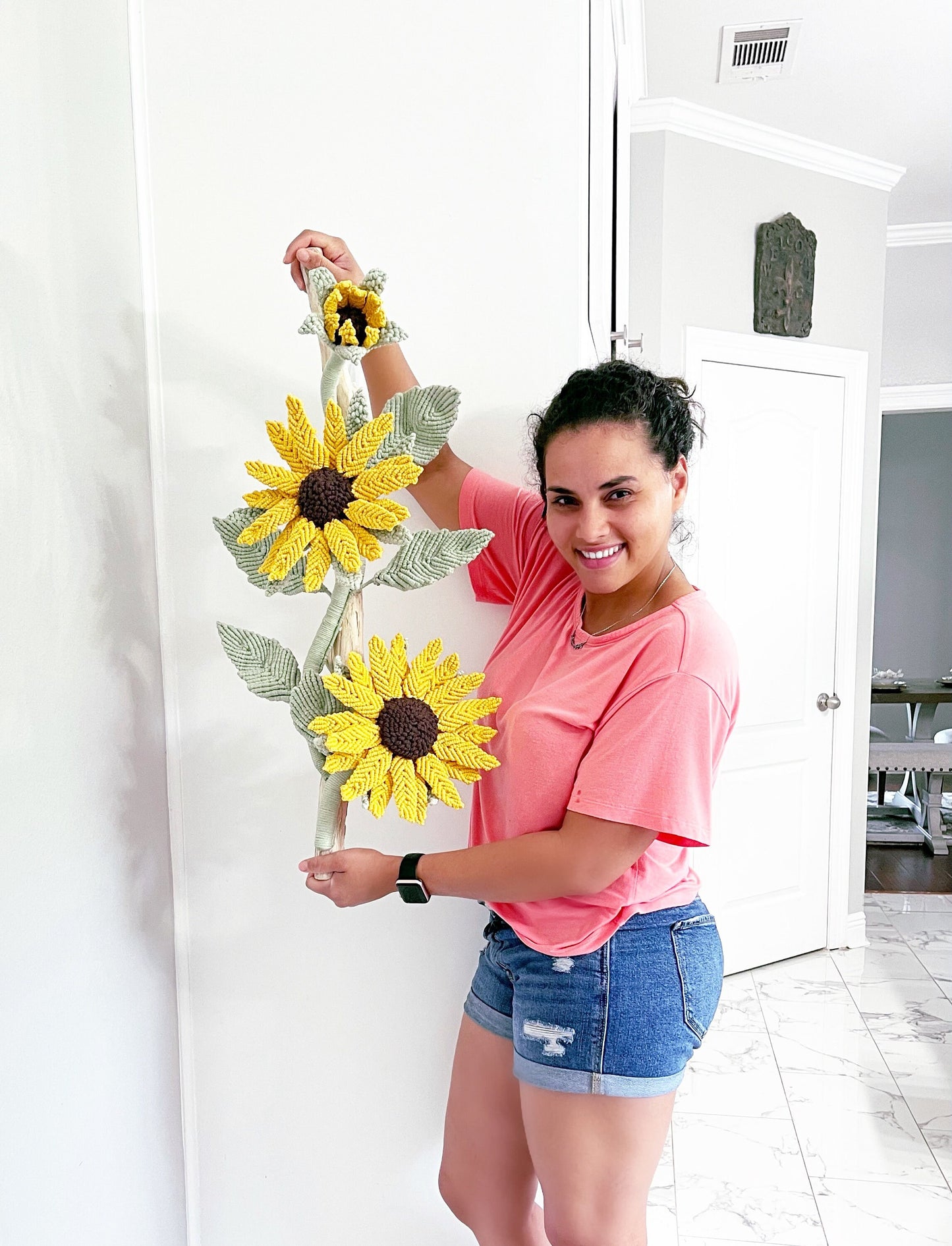 Blooming Sunflower Fiber Art Decor/Sunflower Wall art/3D Macrame Flower/ Sunflower Art
