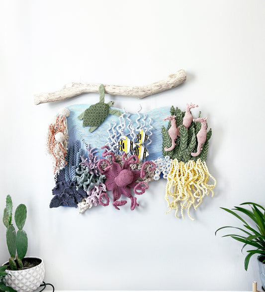 COMMISSION ONLY// Macrame Ocean art/Coral reef art/ Nautical wall art/Macrame seahorse/macrame octopus/macrame turtle/ macrame jellyfish